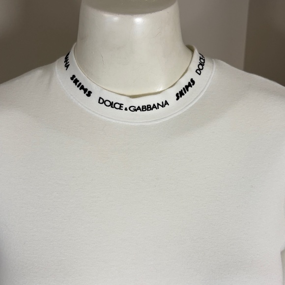Dolce Gabbana x Skims White Fitted Long Sleeve Shirt Cotton Jersey Collab Sz M - Picture 5 of 11
